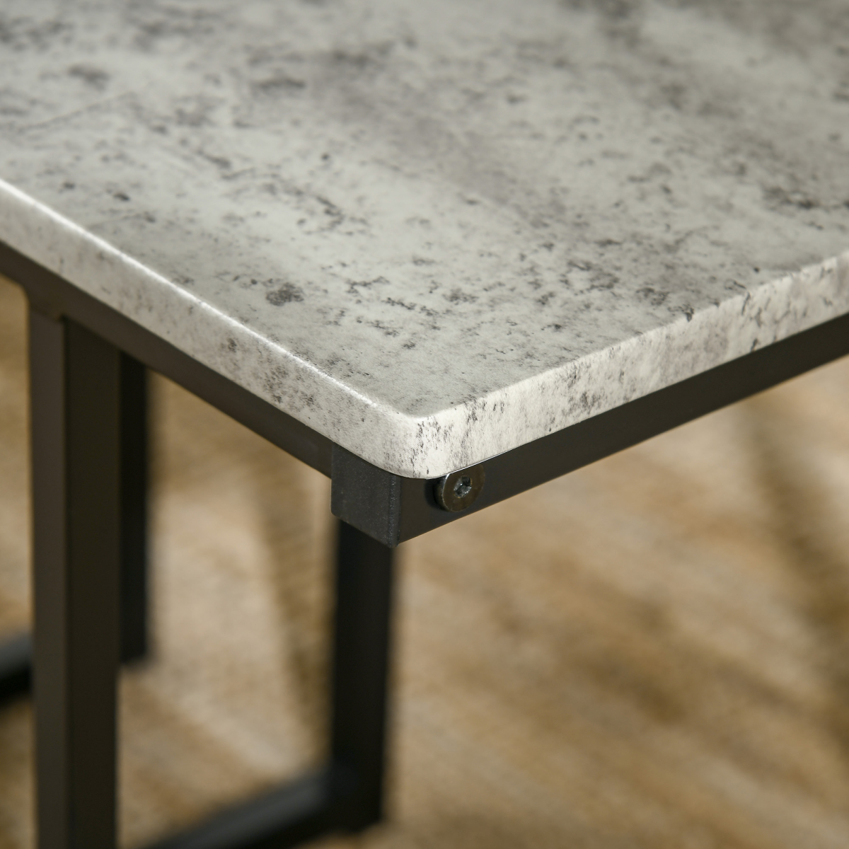 Dining Table and Chairs Set for 4 People, Concrete Effect Grey