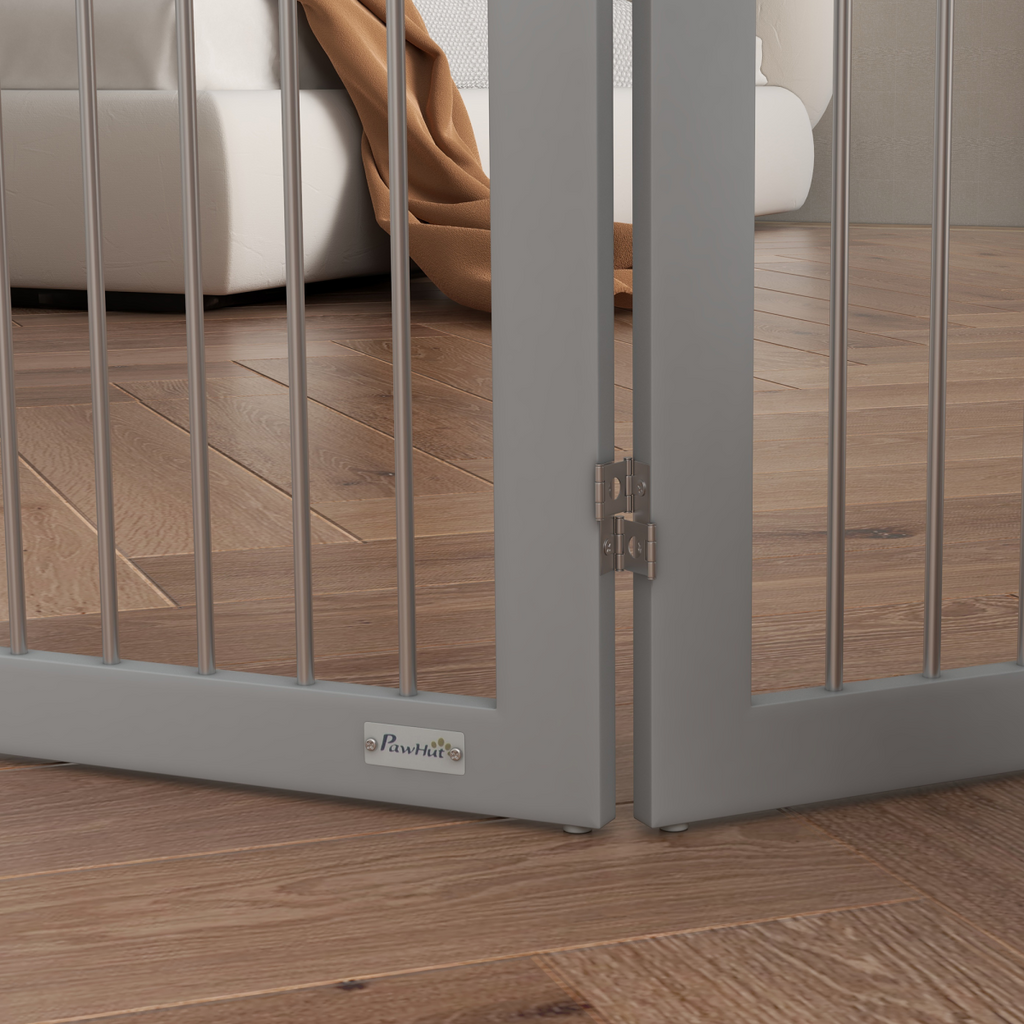 PawHut Foldable Dog Gate, Freestanding Pet Gate with Two Support Feet - Grey
