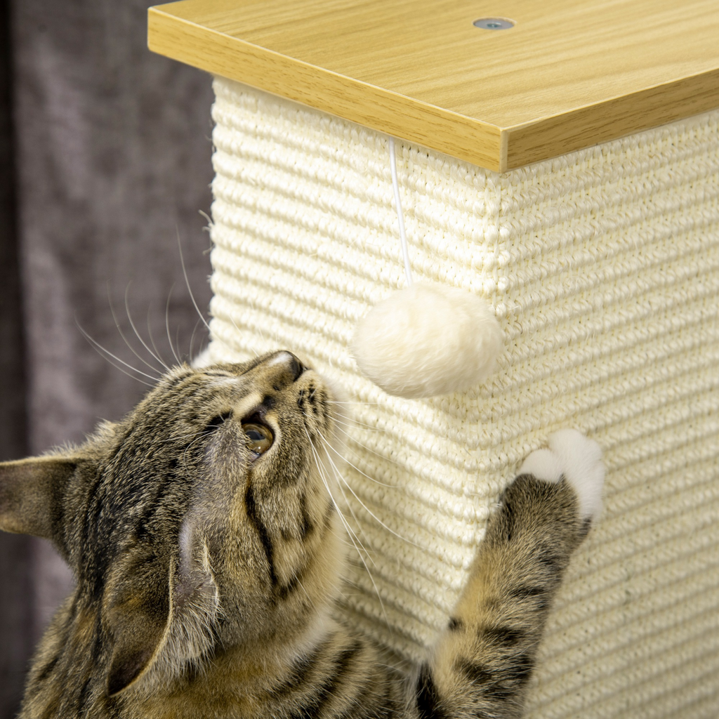 80cm Sisal Rope Scratching Post with Toy Ball - White