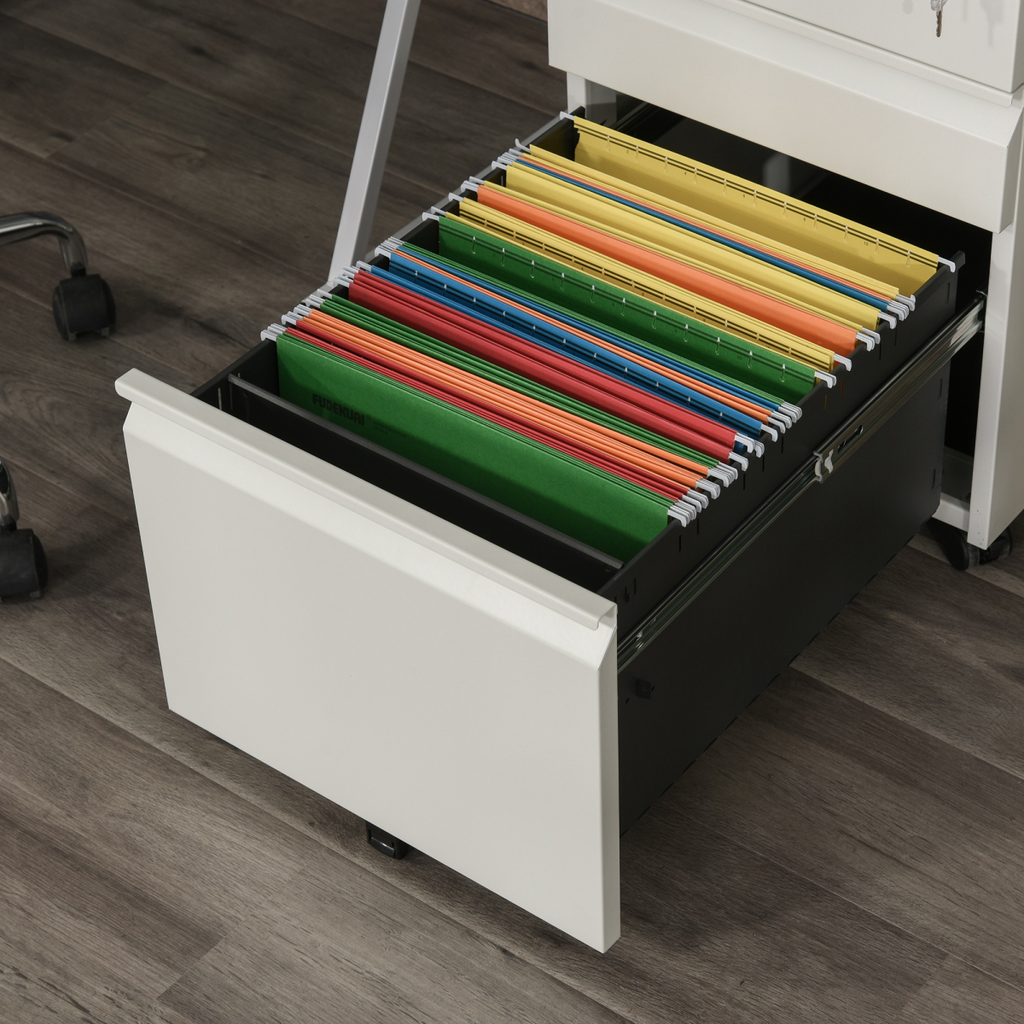 Mobile Vertical File Cabinet Lockable Metal Cabinet with 3 Drawers Vinsetto