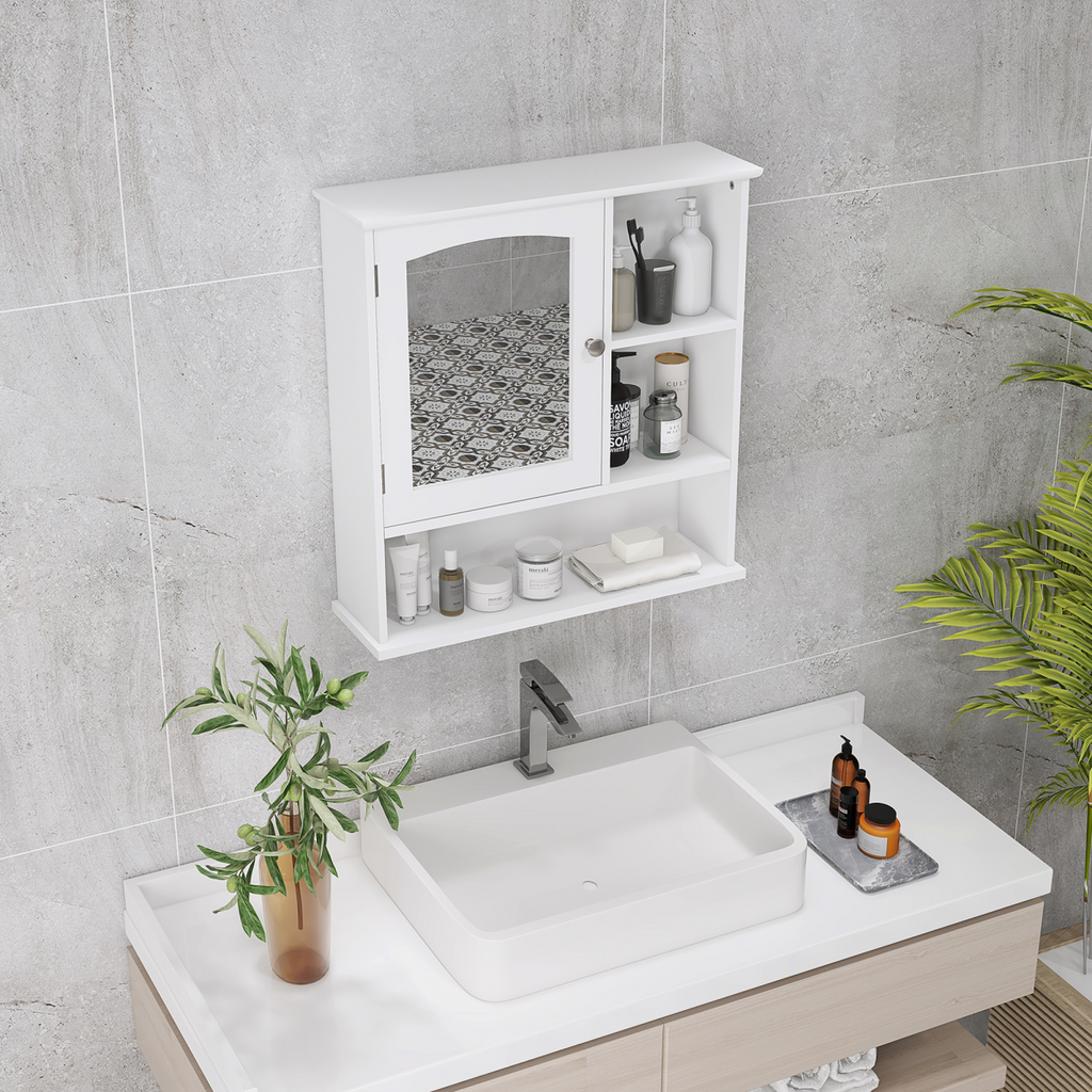Wall Mount Mirror Cabinet Bathroom Storage Single Door Mounted Glass Cupboard