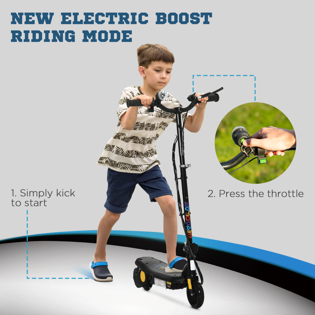Folding Electric Scooter E-Scooter with LED Headlight, for Ages 7-14 Years - Black