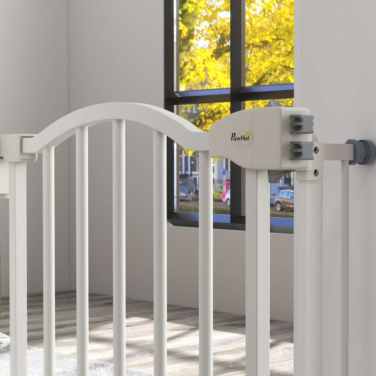 PawHut 74-94cm Adjustable Metal Pet Gate Safety Barrier w/ Auto-Close White