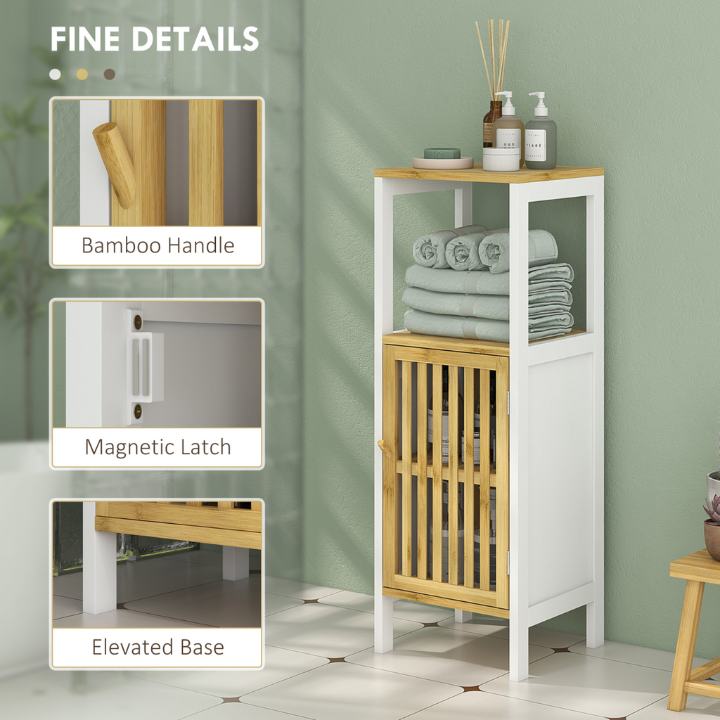 HOMCOM Bathroom Floor Cabinet Bamboo Bathroom Cupboard with Adjustable Shelf
