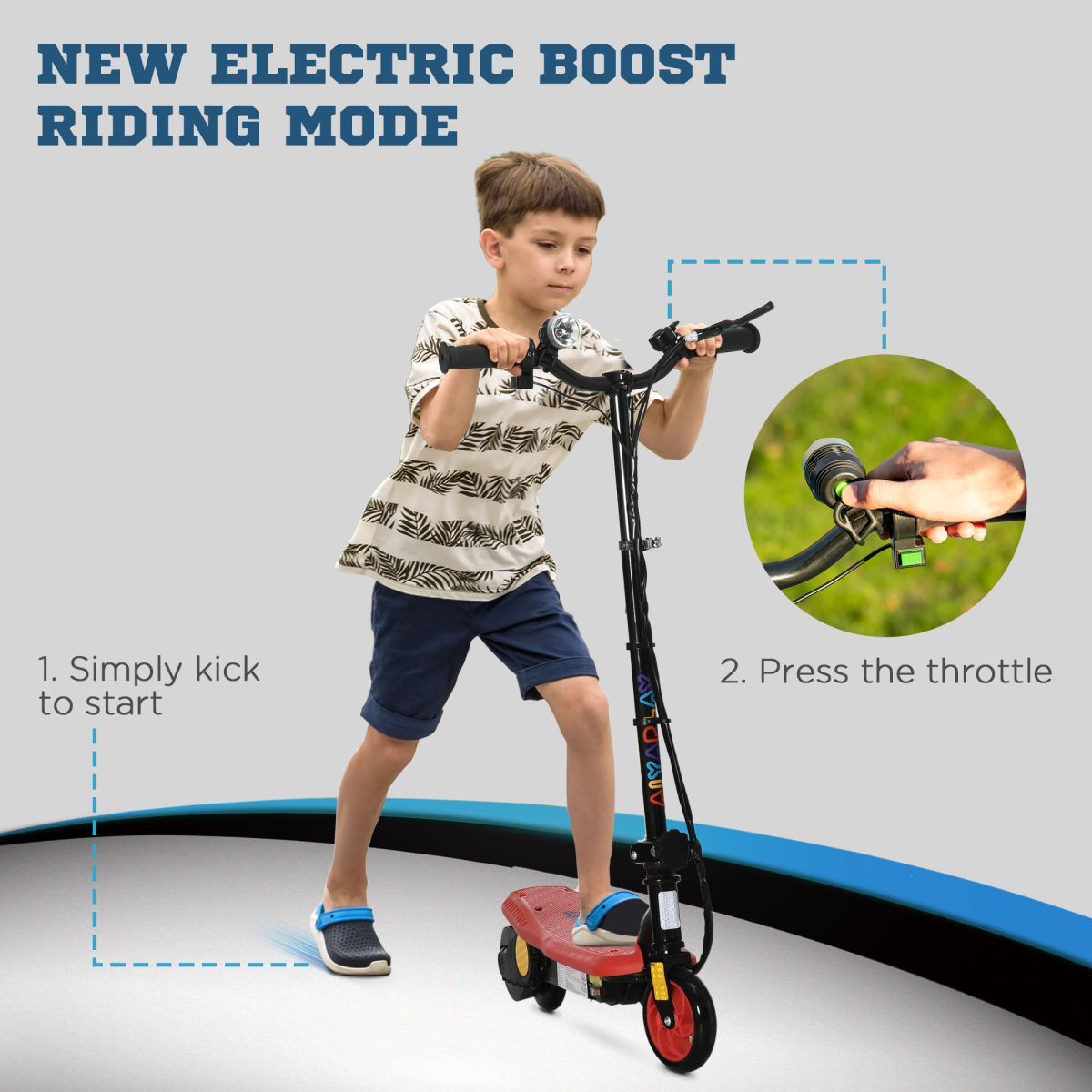 Folding Electric Scooter E-Scooter with LED Headlight, for Ages 7-14 Years - Red