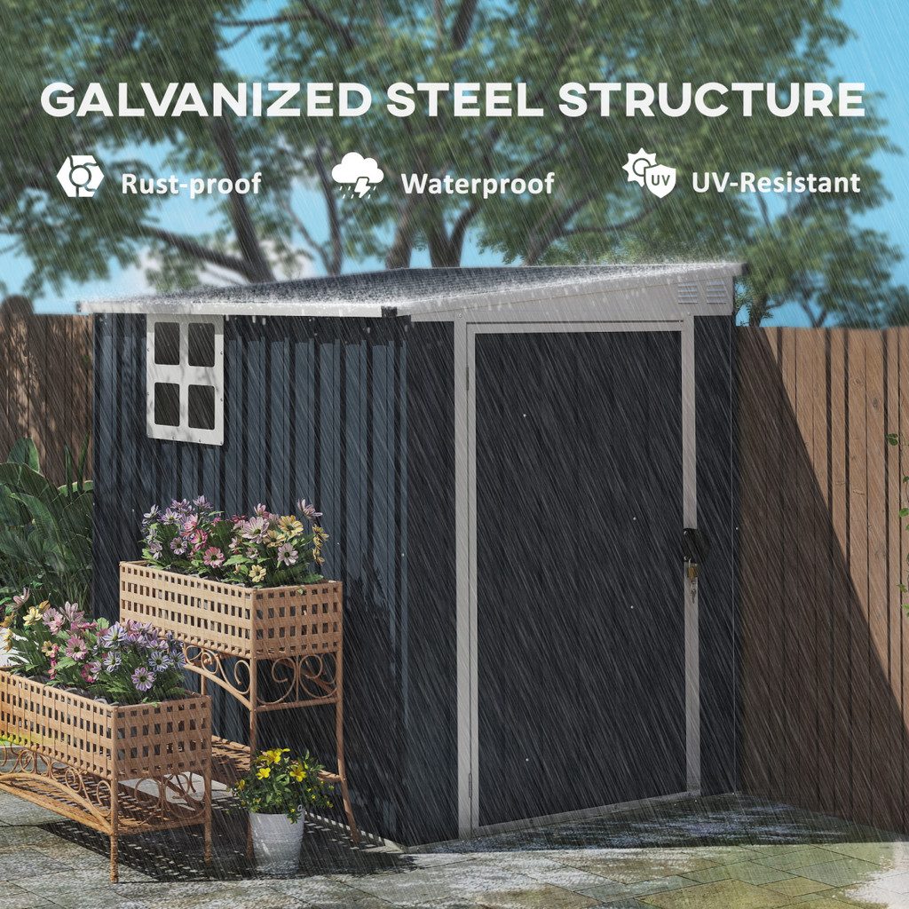 Outsunny 4 x 6ft Outdoor Garden Storage Shed with Window, Dark Grey