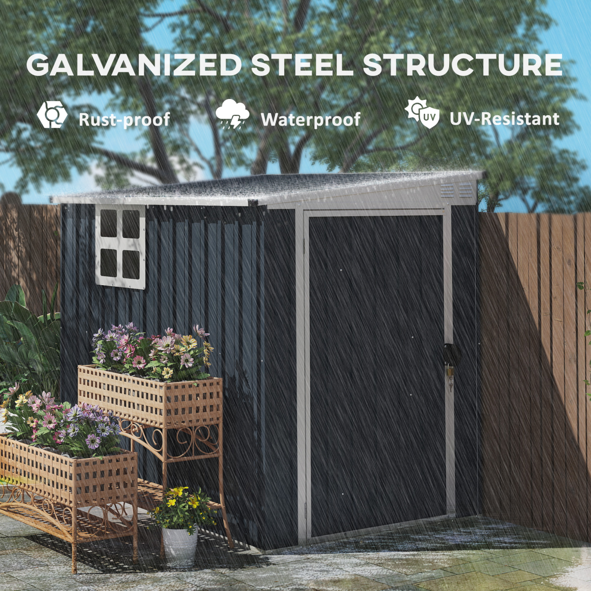 Outsunny 4 x 6ft Outdoor Garden Storage Shed with Window, Dark Grey
