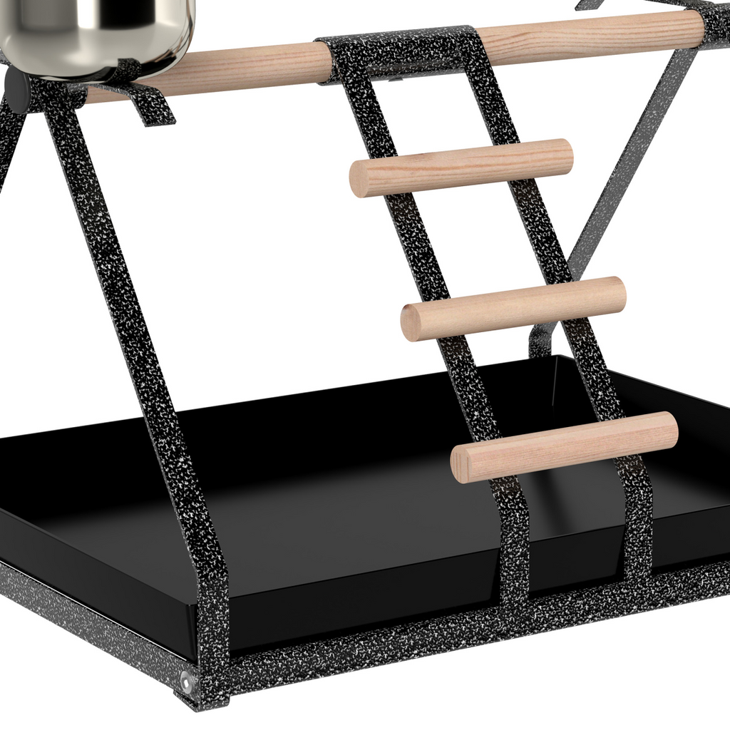 Portable Bird Stand Resting Stainless Steel Base Perch Ladder Bowls
