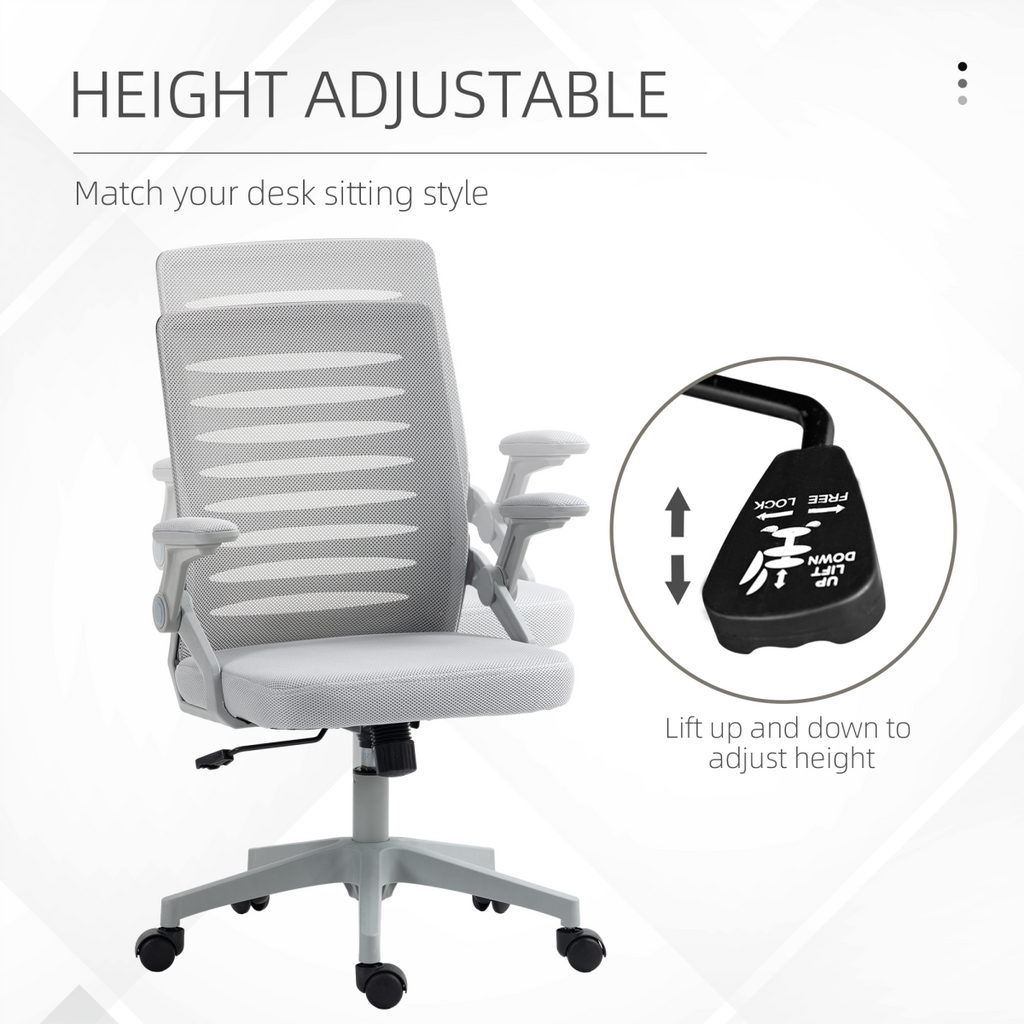 Vinsetto Mesh Office Chair Home Swivel Task Chair with Lumbar Support, Arm, Grey