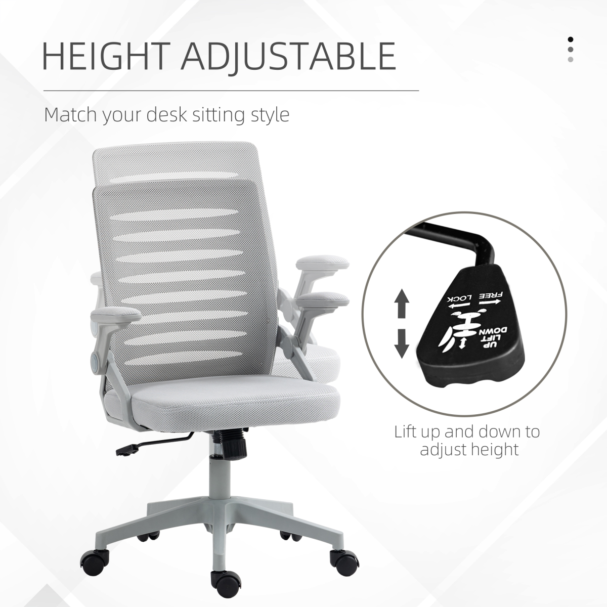 Vinsetto Mesh Office Chair Home Swivel Task Chair with Lumbar Support, Arm, Grey