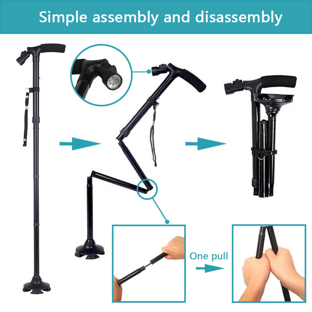 5-Levels Adjustable Height Walking Stick Portable Foldable Cane Travel Camping