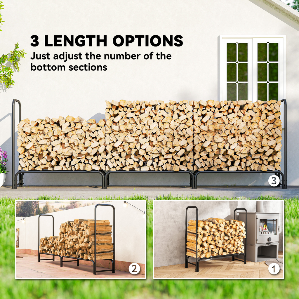 Outsunny Metal Firewood Rack, Log Holder, 300 x 36 x 99 cm, Dark Green