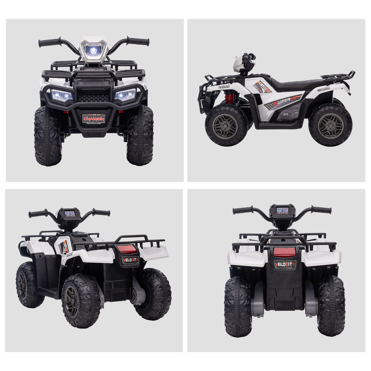 HOMCOM 12V Electric Quad Bike for Kids with LED Headlights, Music - White