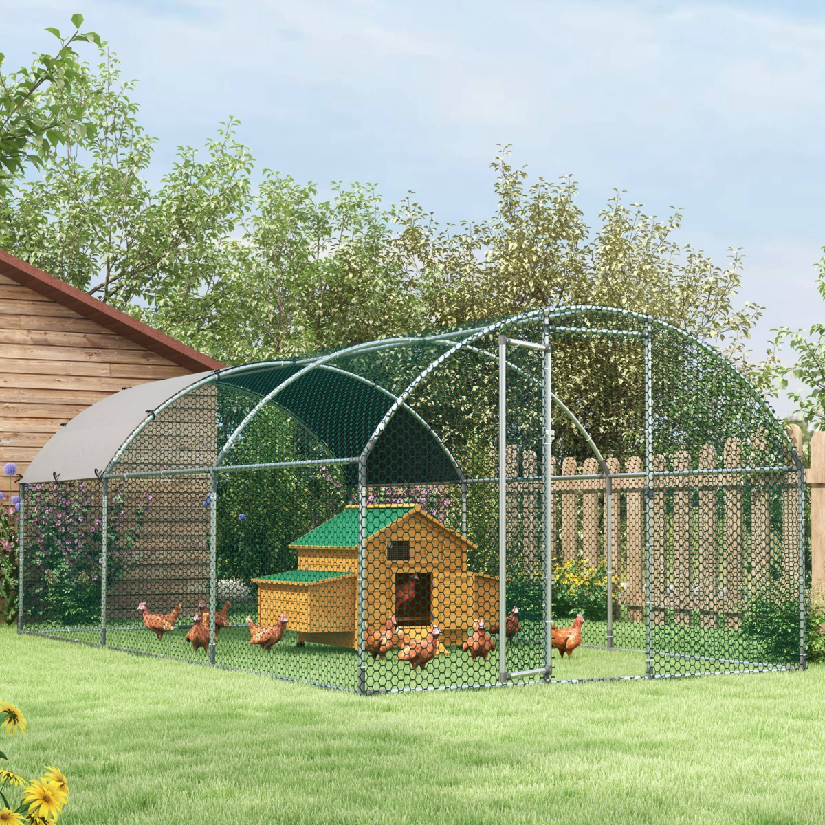 PawHut Walk-In Chicken Run Galvanised Chicken Coop with Cover 2.8 x 1.9 x 2m