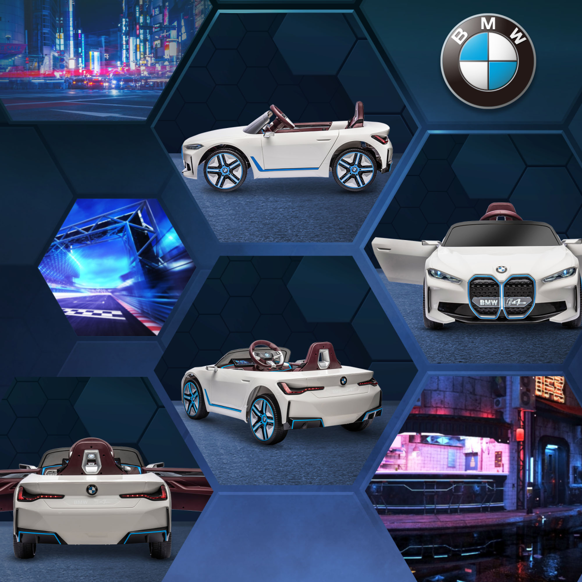 BMW i4 Licensed 12V Kids Electric Ride-On with Portable Battery - White