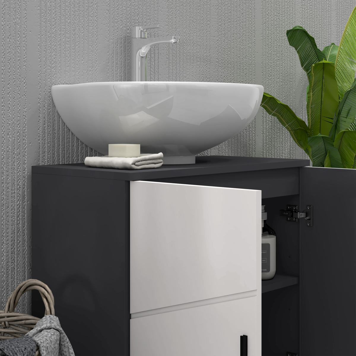 kleankin Bathroom Vanity Unit, Pedestal Sink Cabinet with Shelf, Light Grey