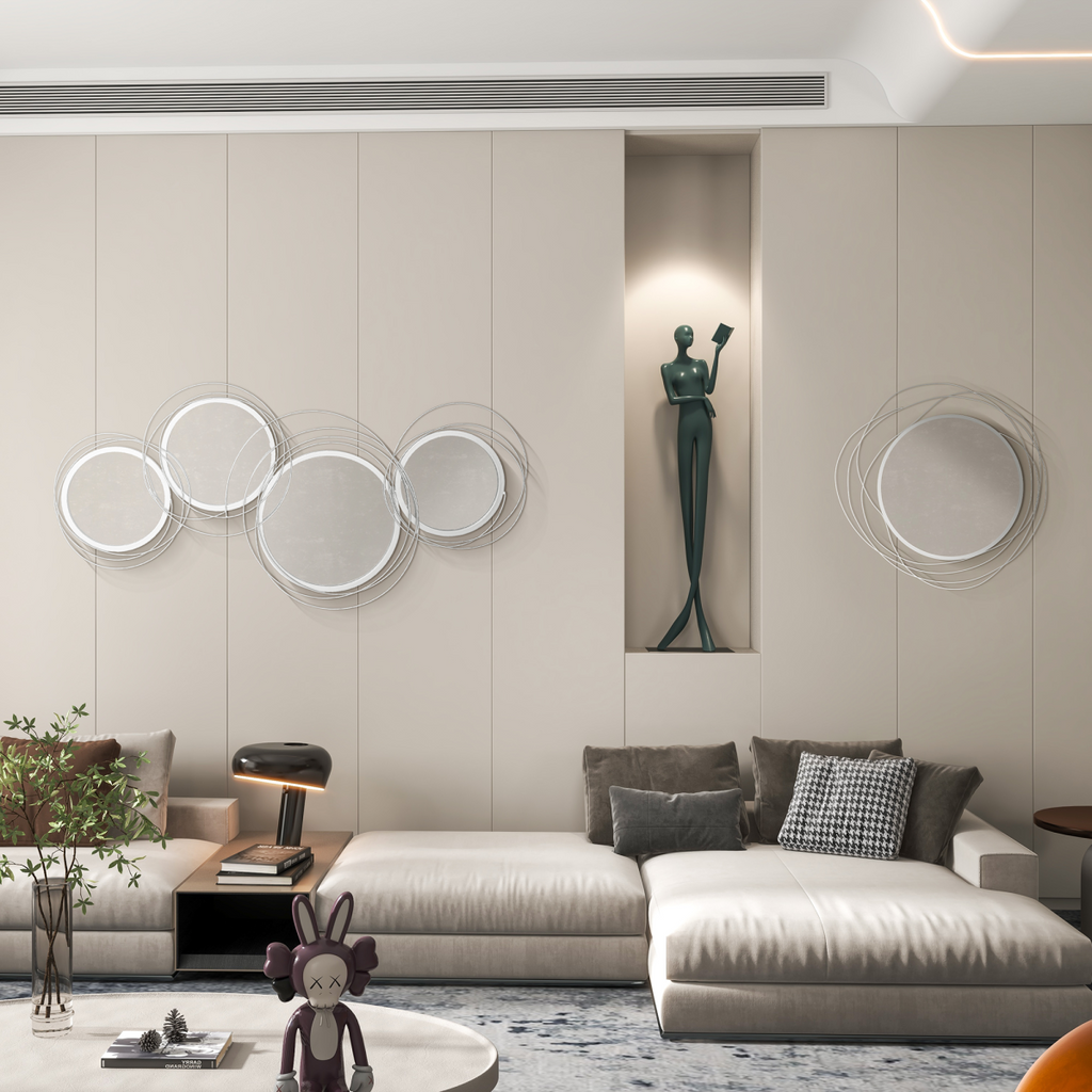 HOMCOM Metal Wall Art Decorative Mirror Decor Modern Wall Sculpture, Silver
