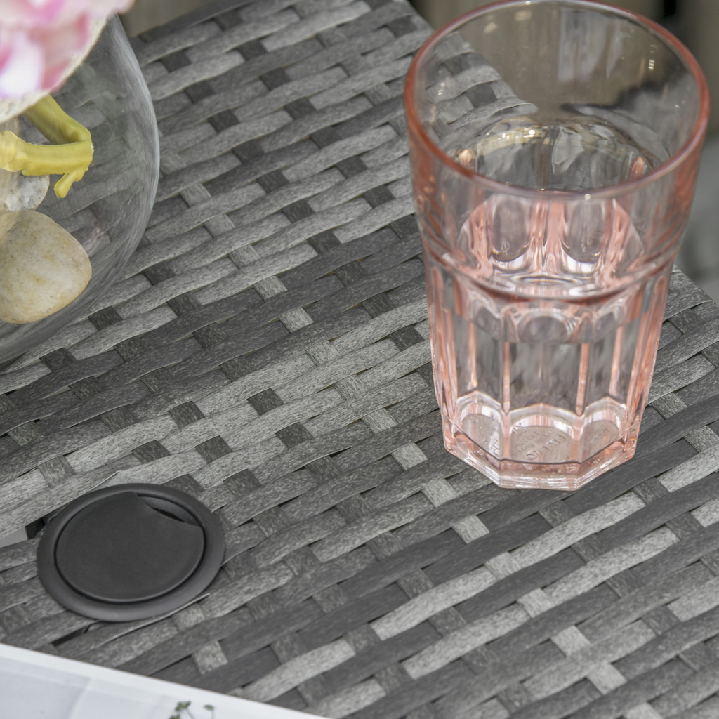 Outsunny Rattan Wicker Tea Coffee Table w/ Umbrella Hole and Storage Space Grey