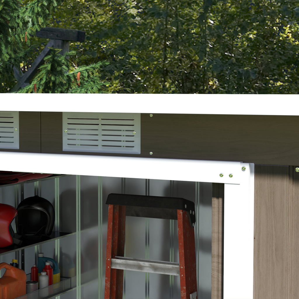 Outsunny 9 x 4FT Metal Garden Storage Shed w/ 2 Door, Light Grey Wood Grain