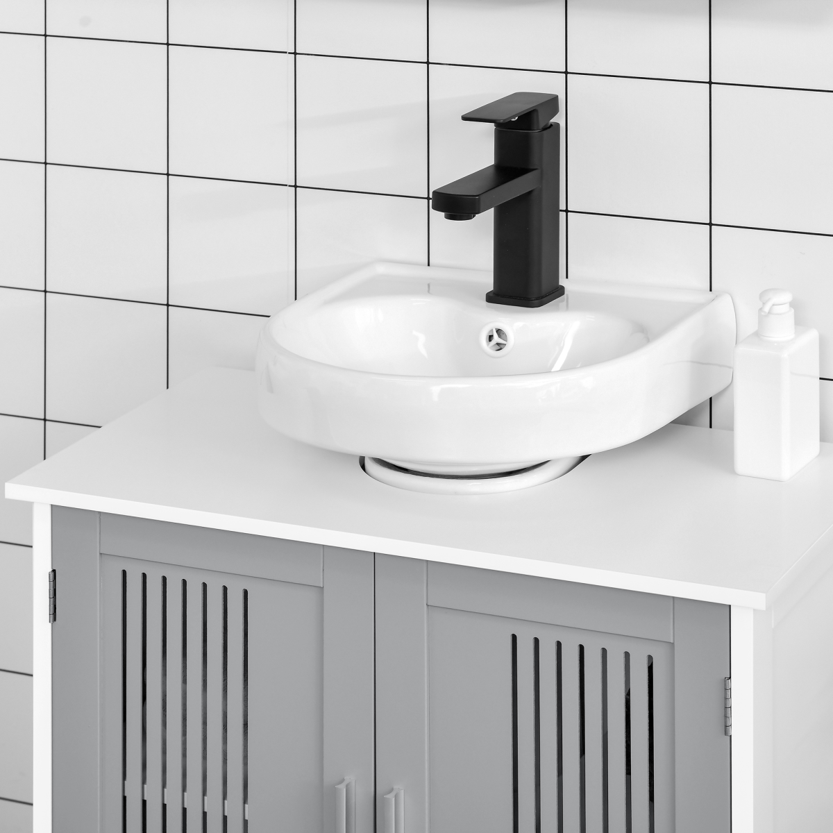 Modern Under Sink Cabinet with 2 Doors, Bathroom Vanity Unit, White