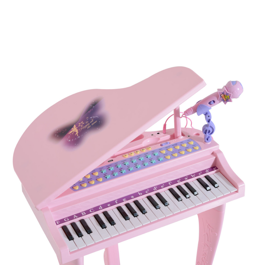 37 Key Musical Mini Piano Electronic Keyboard Microphone Stool Pink