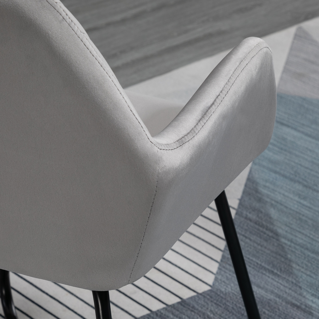 Modern Accent Chair Velvet-Feel Upholstered Lounge Armchair Metal Base Grey