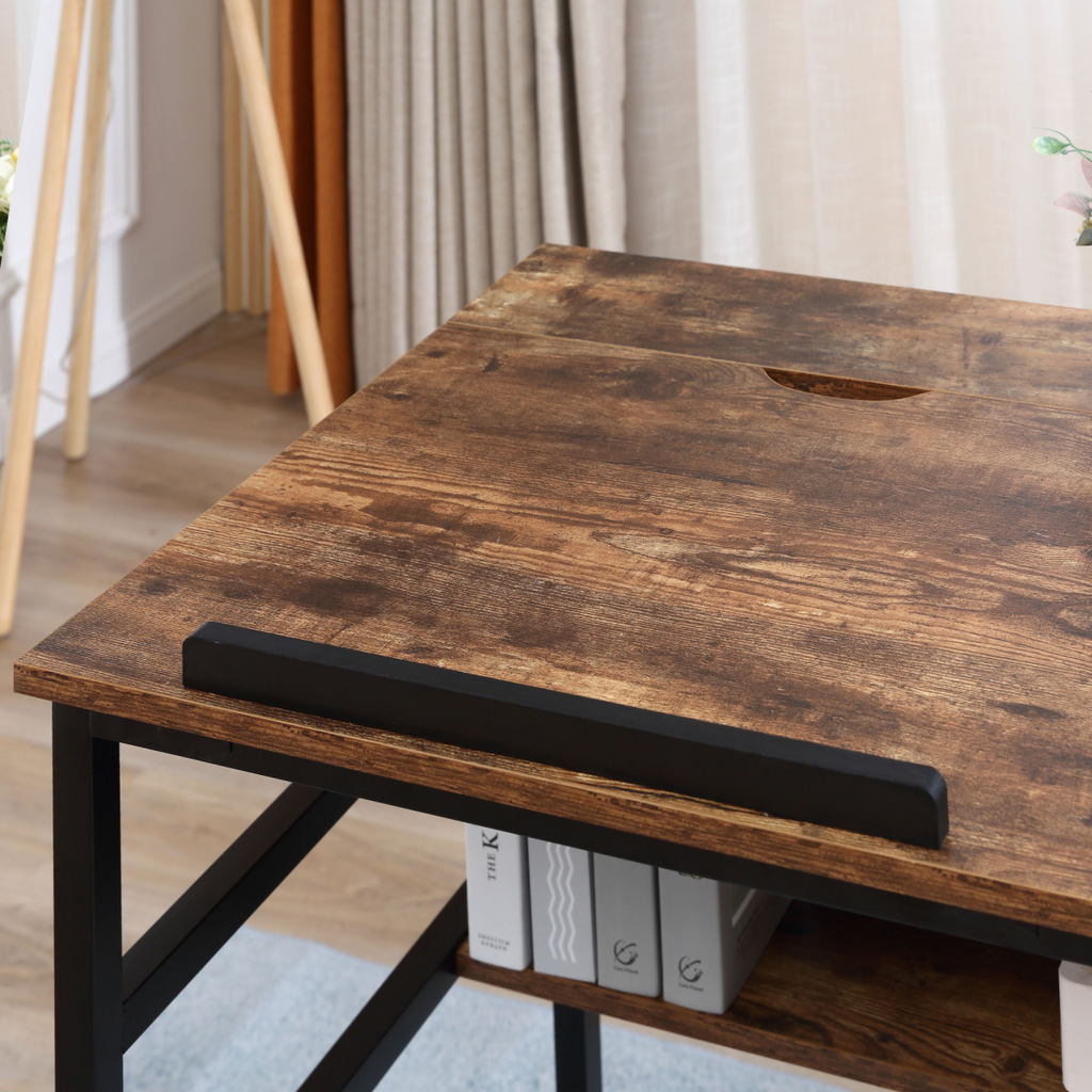 Tiltable Drafting Table Home Office Computer Desk  Shelf, Rustic Brown