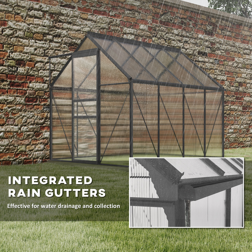 Outsunny Polycarbonate Walk-in Garden Greenhouse w/ Sliding Door Dark Grey