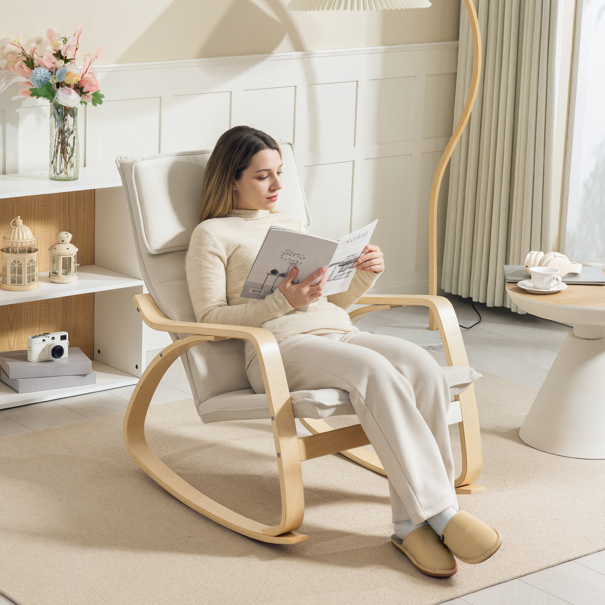 HOMCOM Comfortable Relax Rocking Chair with High Back, Cream White