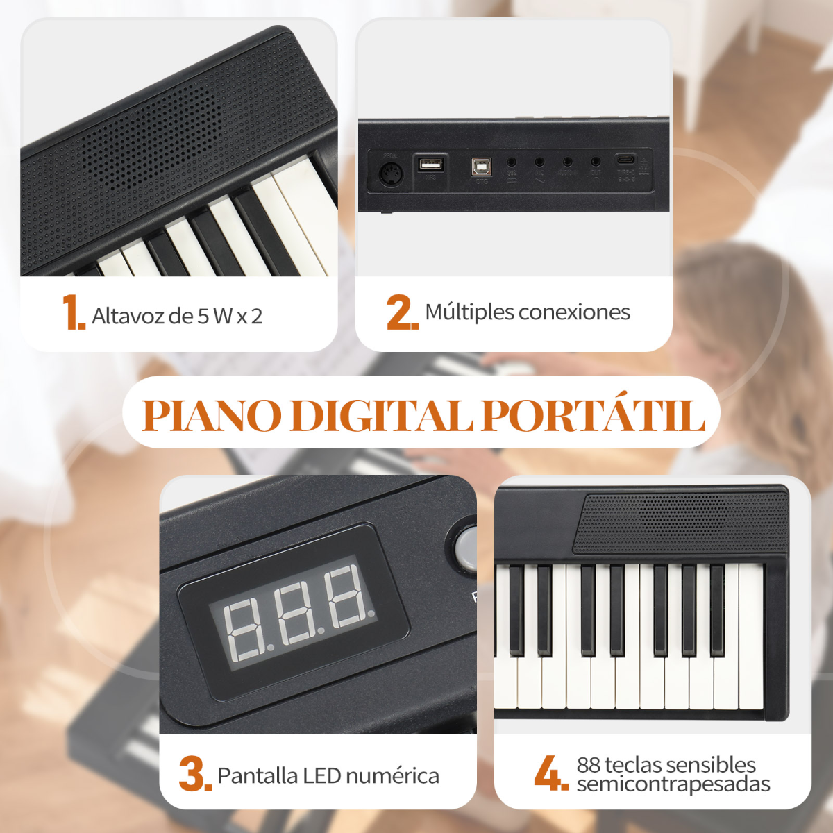 Glarry GPPS01-106 88 Key Folding Piano Semi-Weighted Standard Keyboards Digital Piano with MIDI Bluetooth, Handbag，Headphone，for Piano Lover Black color