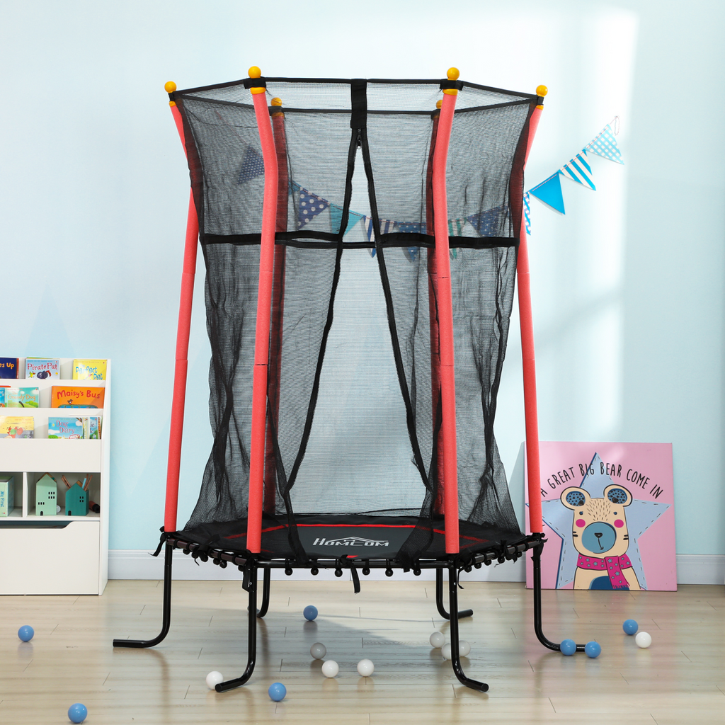 HOMCOM 5.4FT Kids Trampoline With Enclosure Indoor Outdoor for 3-10 Years Red