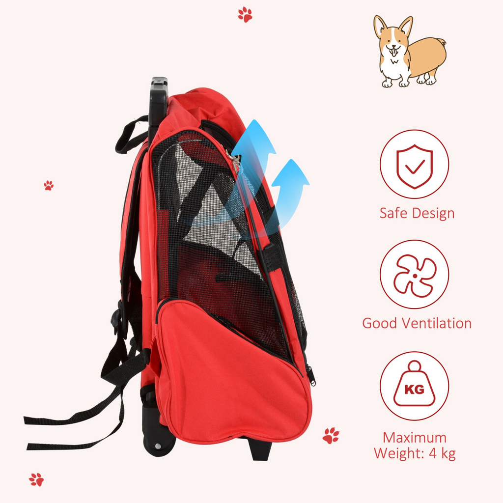 Pet Travel Backpack Bag Cat Puppy Dog Carrier w/ Trolley and Telescopic Handle