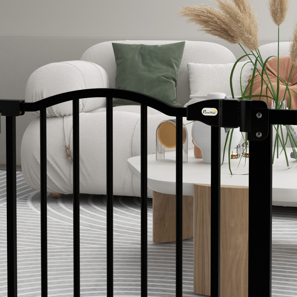 PawHut 74-87cm Adjustable Metal Pet Gate Safety Barrier w/ Auto-Close Black