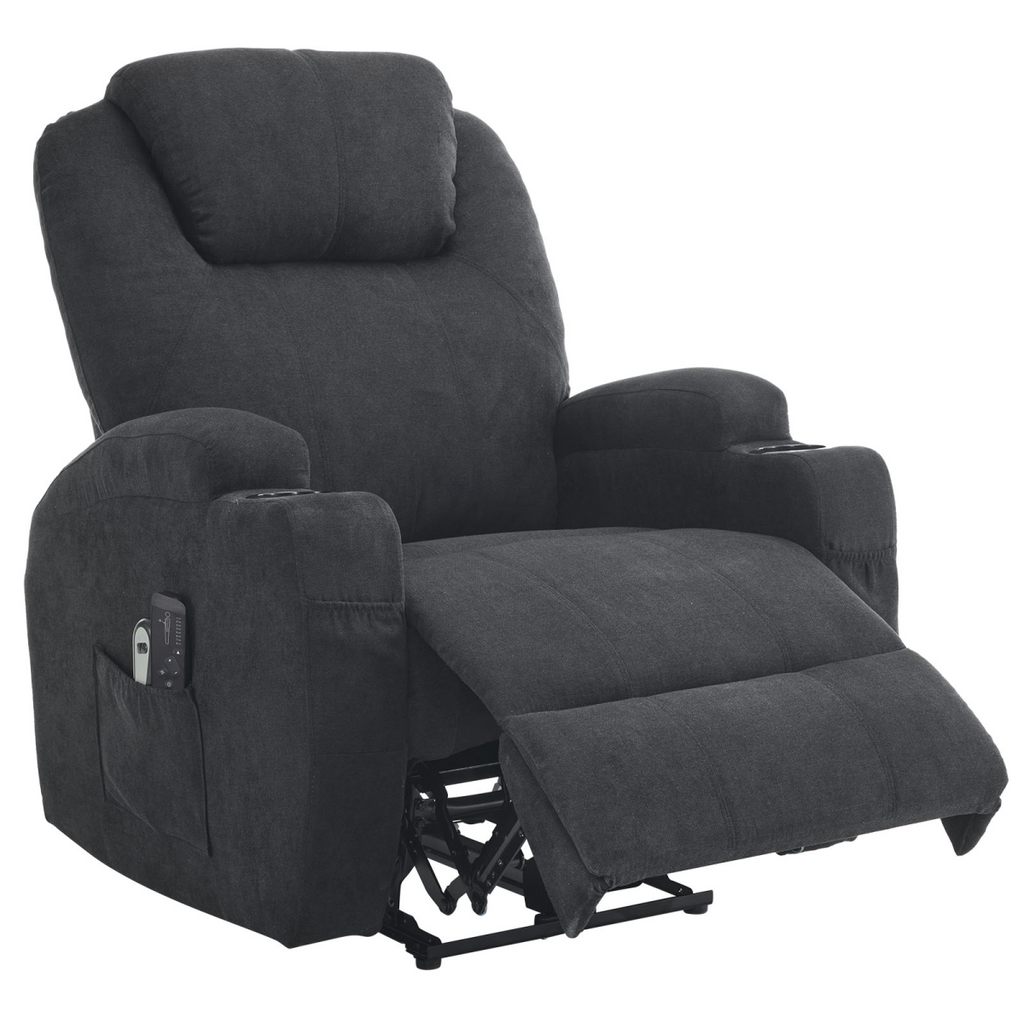 Electric Recliner Chair with 2-Point Massage & Heating, Black Fabric Indoor Functional Chair, 120kg Weight Capacity, Adjustable Reclining Chair for Living Room