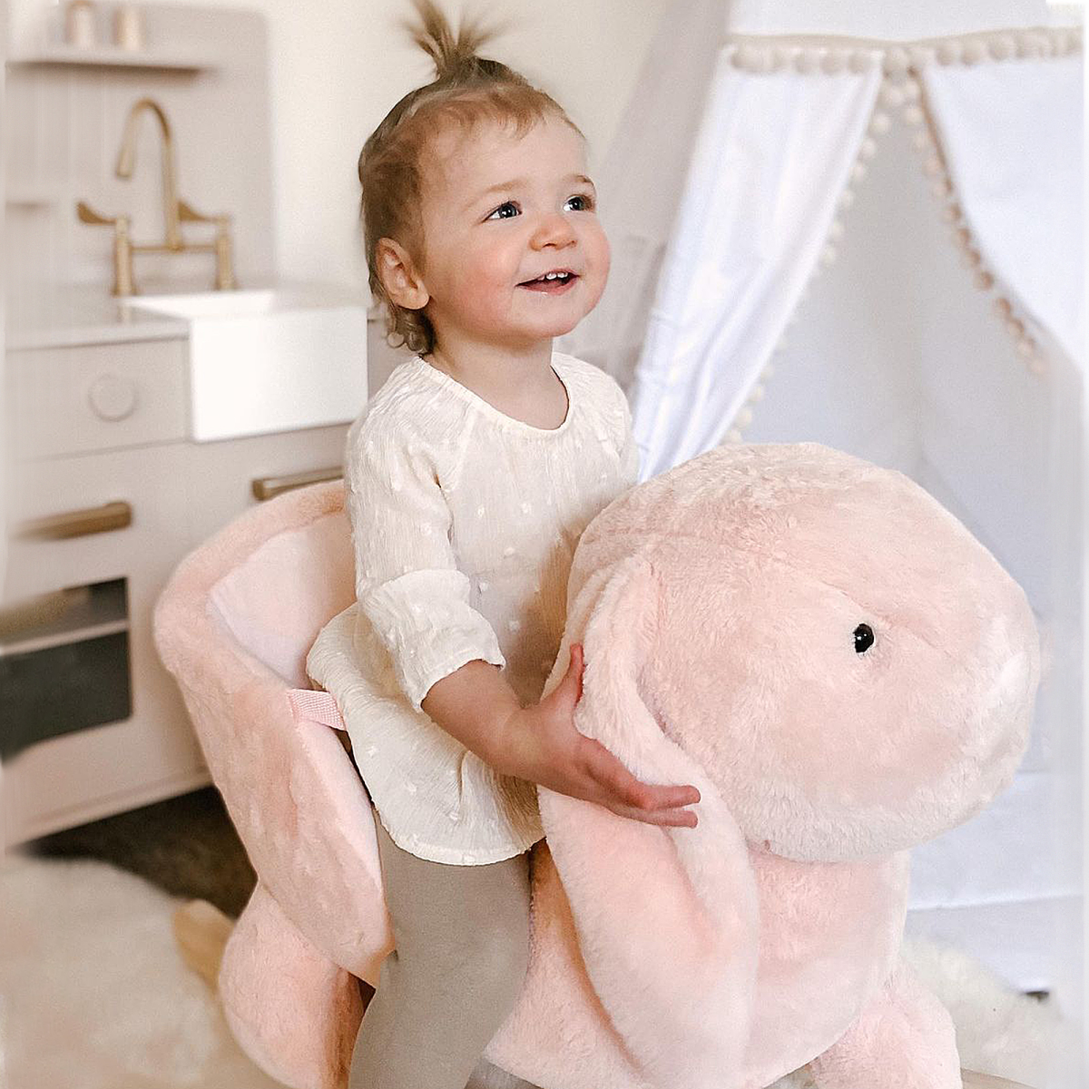 Cute Kids Ride-On Rocking Rabbit Sound Handlebars Seat Belt Plush Body HOMCOM