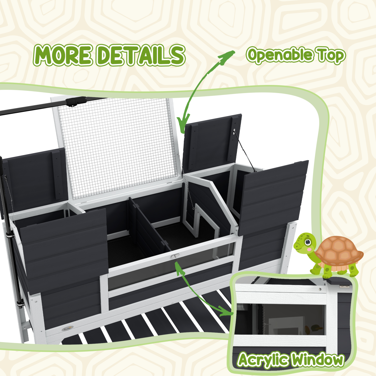 PawHut Tortoise House w/ Adjustable Lamp Holder, Openable Lid, Dual Main Houses