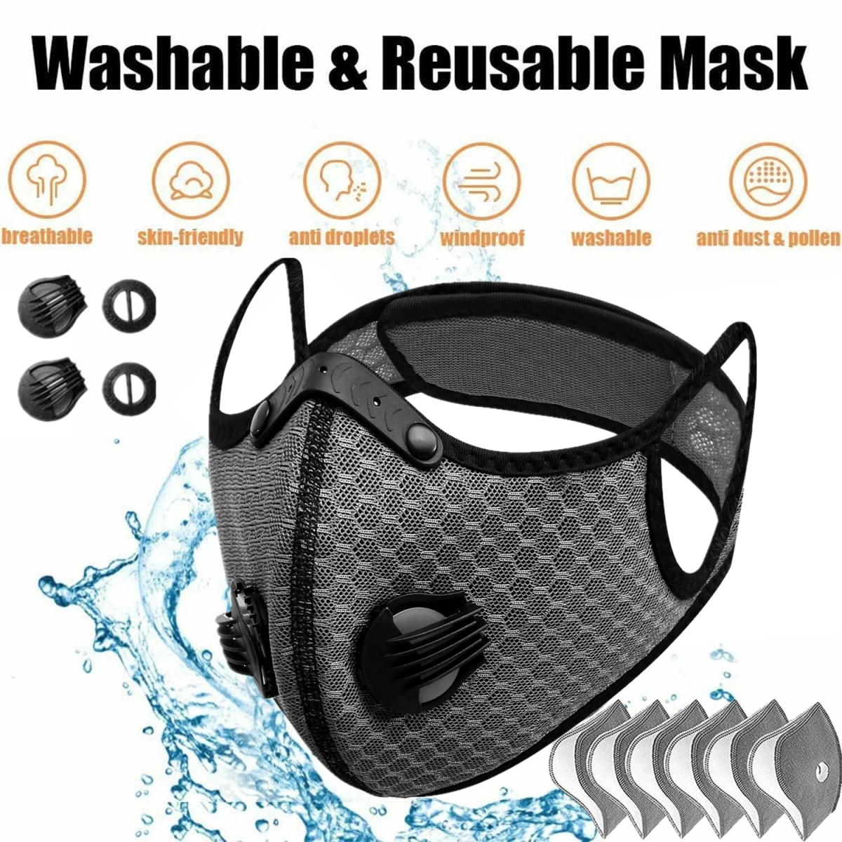 Reusable Half Face Cover Mask with Filter Cycling Outdoor Sport Face Mask Grey