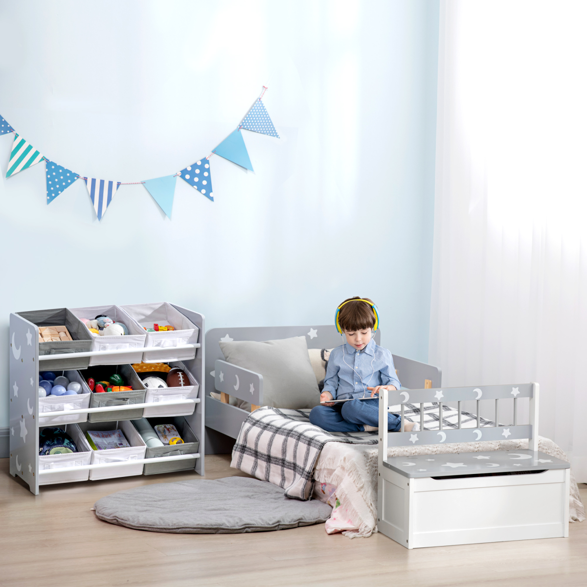 ZONEKIZ Storage Unit with 9 Removable Storage Baskets for Nursery Playroom - Grey