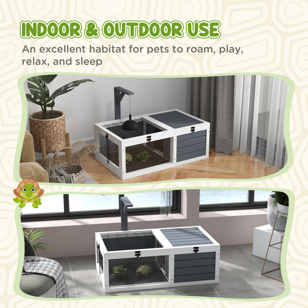 PawHut Tortoise House, Wooden Tortoise Table w/ Wooden Lamp Holder - Grey