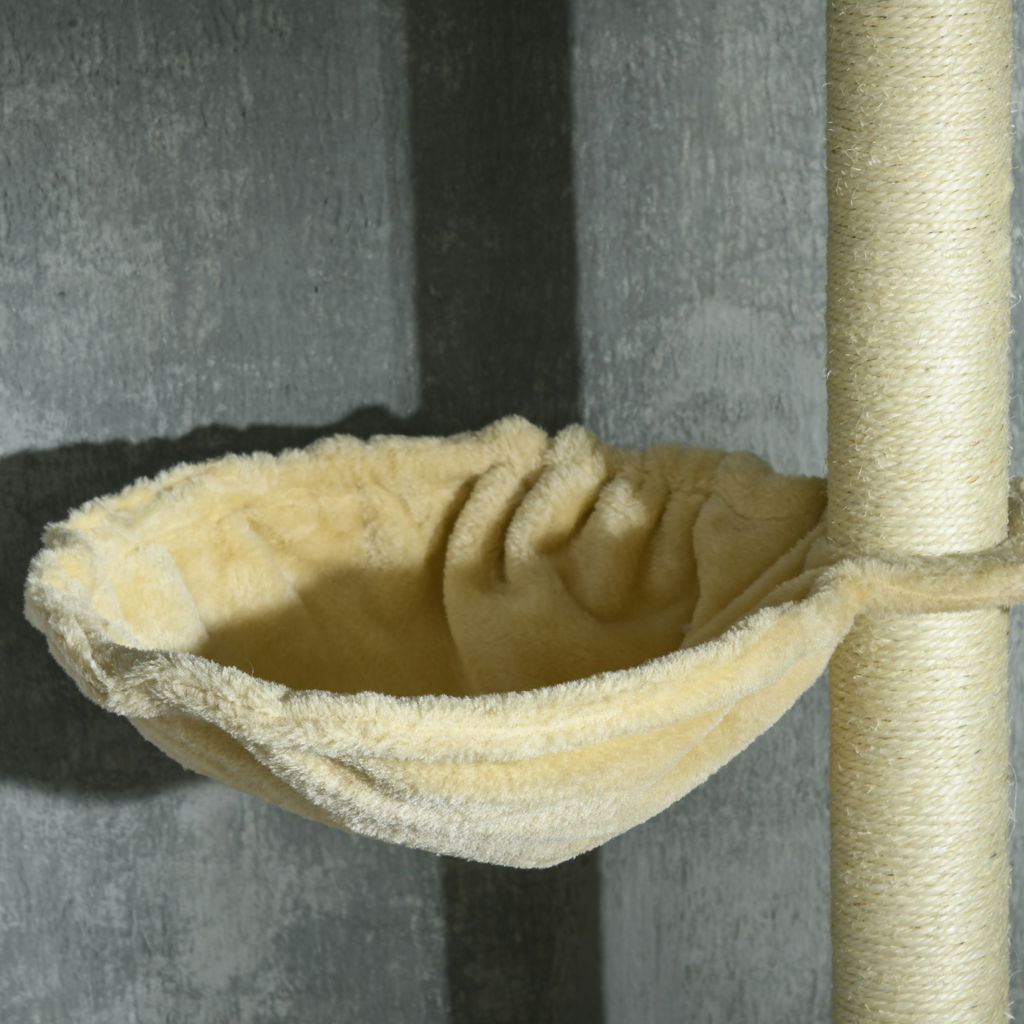 6-Tier Floor to Ceiling Cat Tree with Scratching Post, Bed, Hammock, Beige