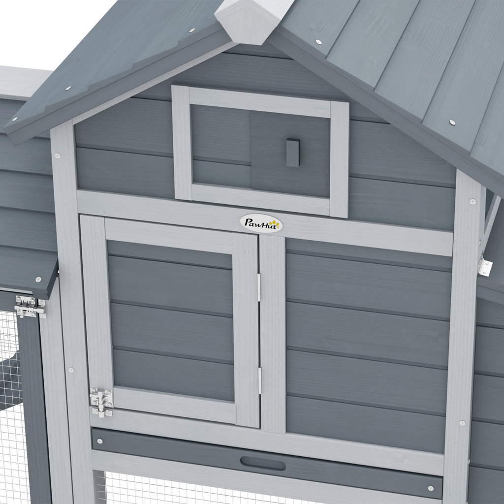 Small Chicken Coop Hen Cage Nesting Box w/ Outdoor Run Grey 150.5 x 54 x 87 cm