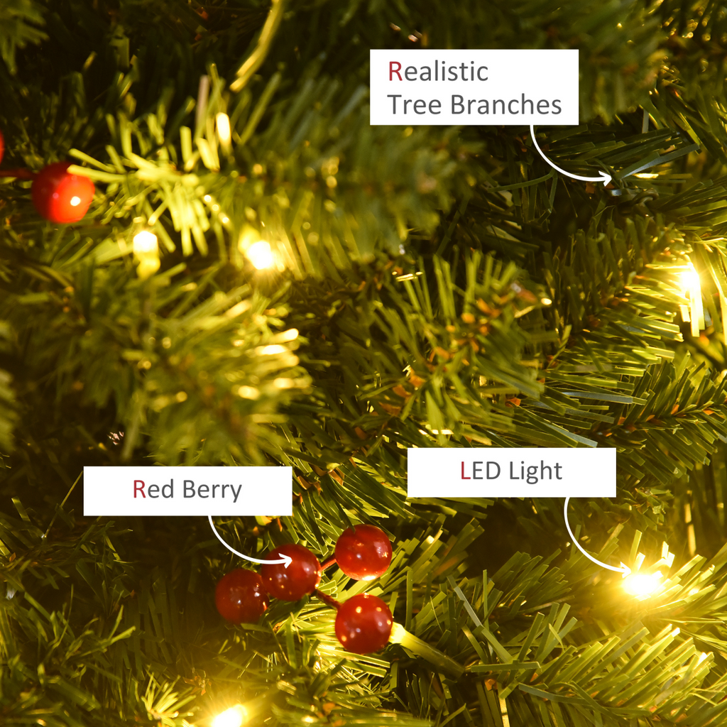 5FT Prelit Artificial Pencil Christmas Tree Warm White LED Red Berry Green