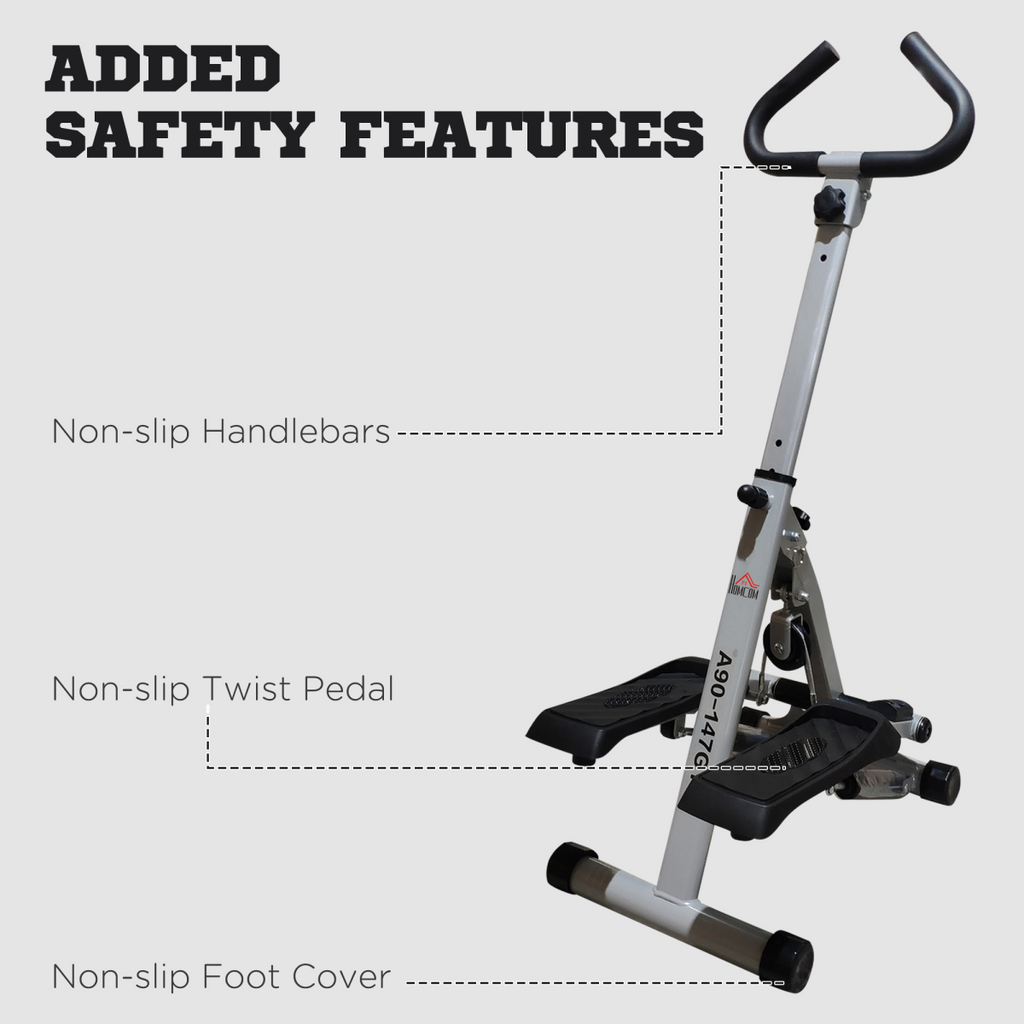 Foldable Stepper Adjustable Step Machine w/ Handlebar LCD Display, Grey HOMCOM