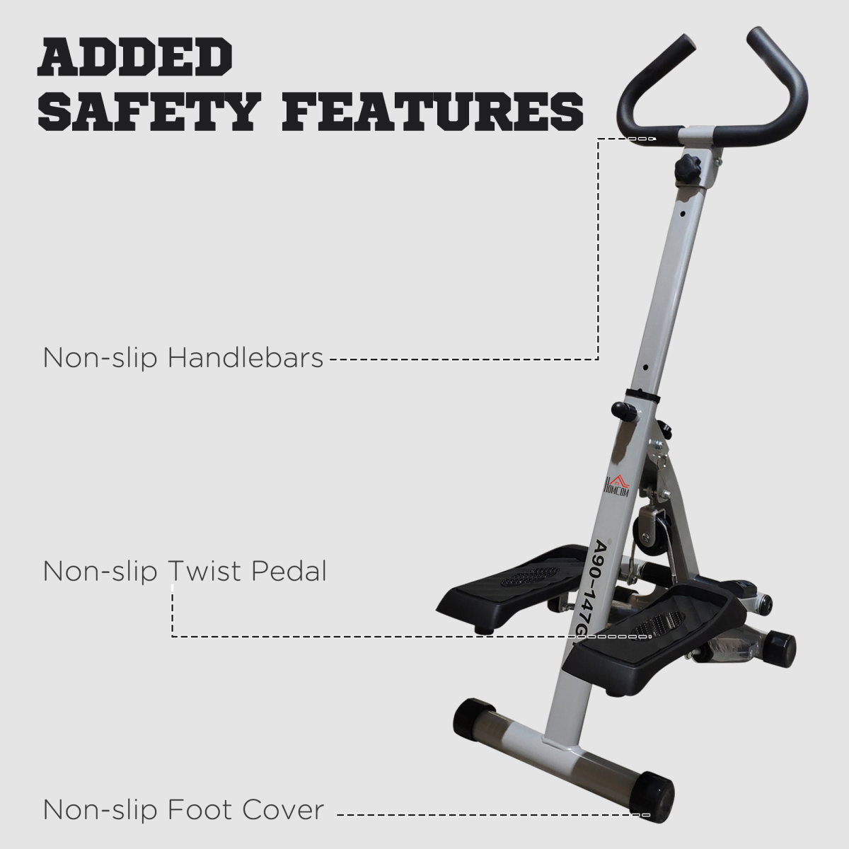 Foldable Stepper Adjustable Step Machine w/ Handlebar LCD Display, Grey HOMCOM