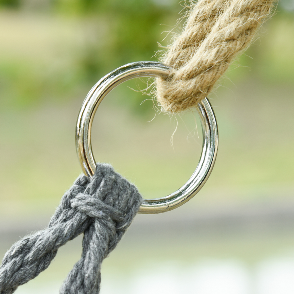 Hanging Hammock Chair Cotton Rope Swing & Metal Frame Large Macrame, Dark Grey