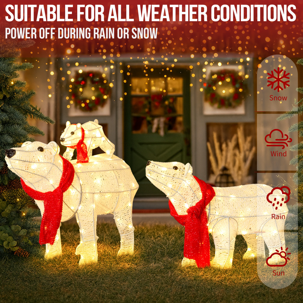 Set of 3 Lighted Polar Bear Family Christmas Decorations