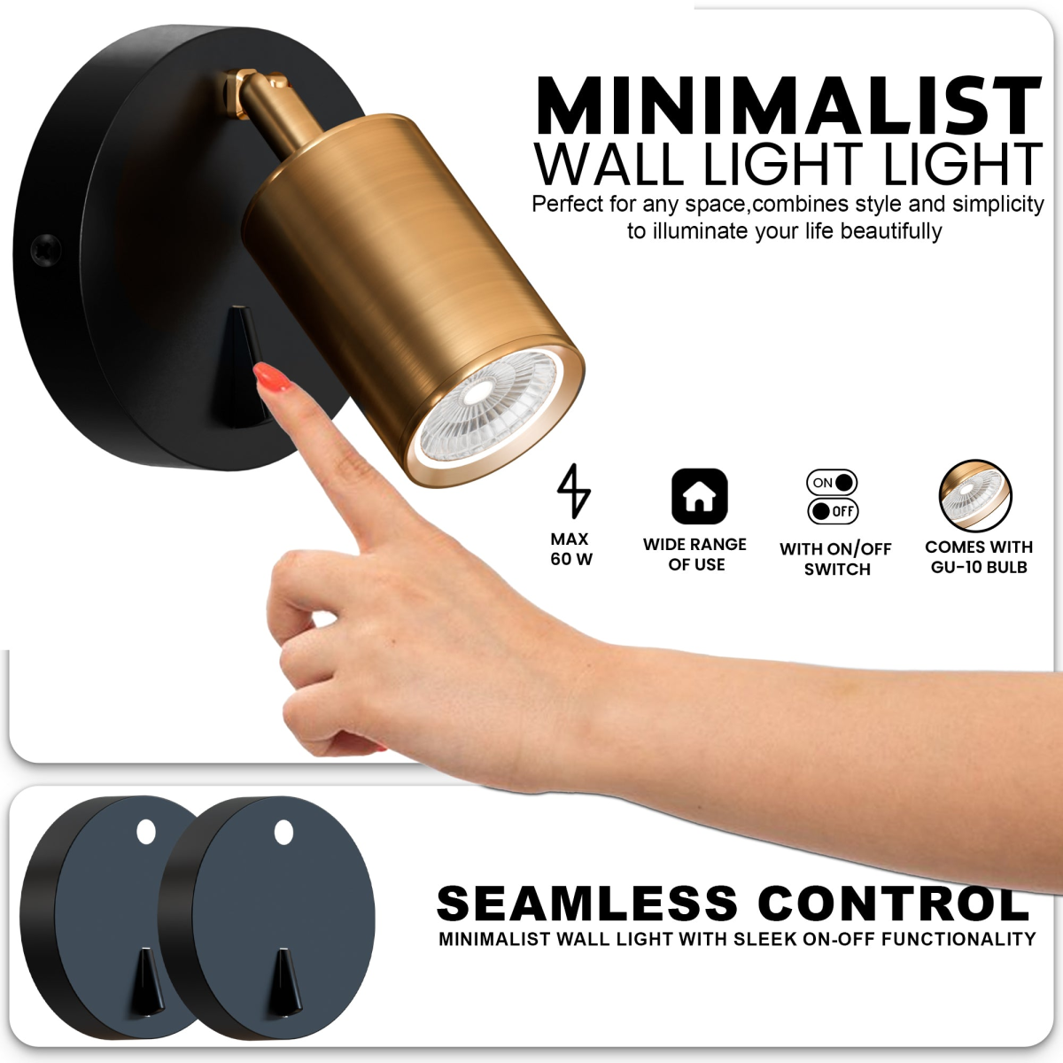 Rotatable GU10 Spotlight Single Head Wall Light with On-Off Switch-5631