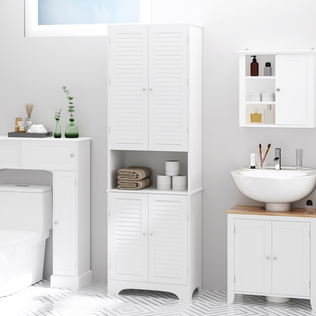 183x60cm Tall Freestanding Bathroom Cabinet Retro Shutters 3 Compartments White