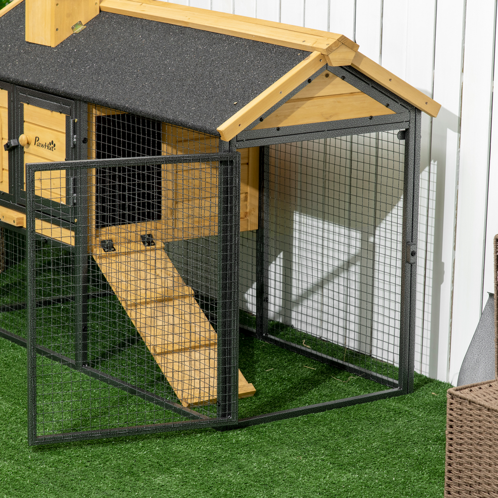 PawHut Rabbit Hutch Outdoor Bunny Cage w/ Run, Removable Tray 120 x 55.5 x 80cm