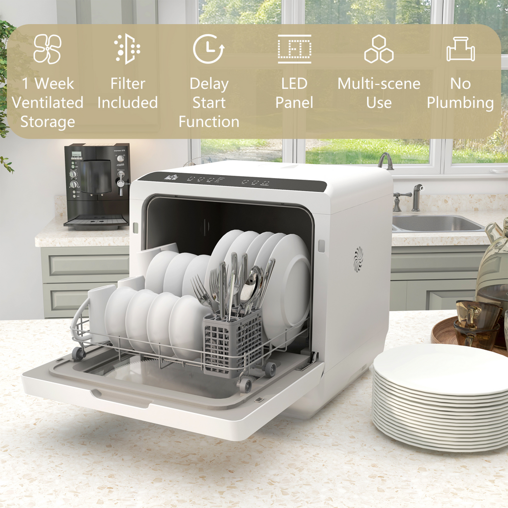 HOMCOM Table Top Dishwasher w/ 4 Place Settings 6 Programmes Fruit Wash Mode